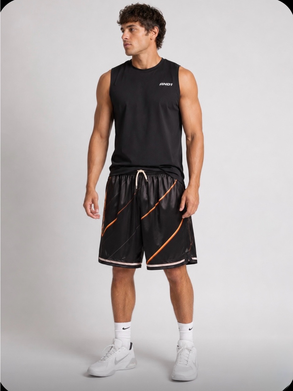 🔥 AND1 XXL Black Basketball Shorts Orange Gradient Stripes Y2K Streetwear Gym